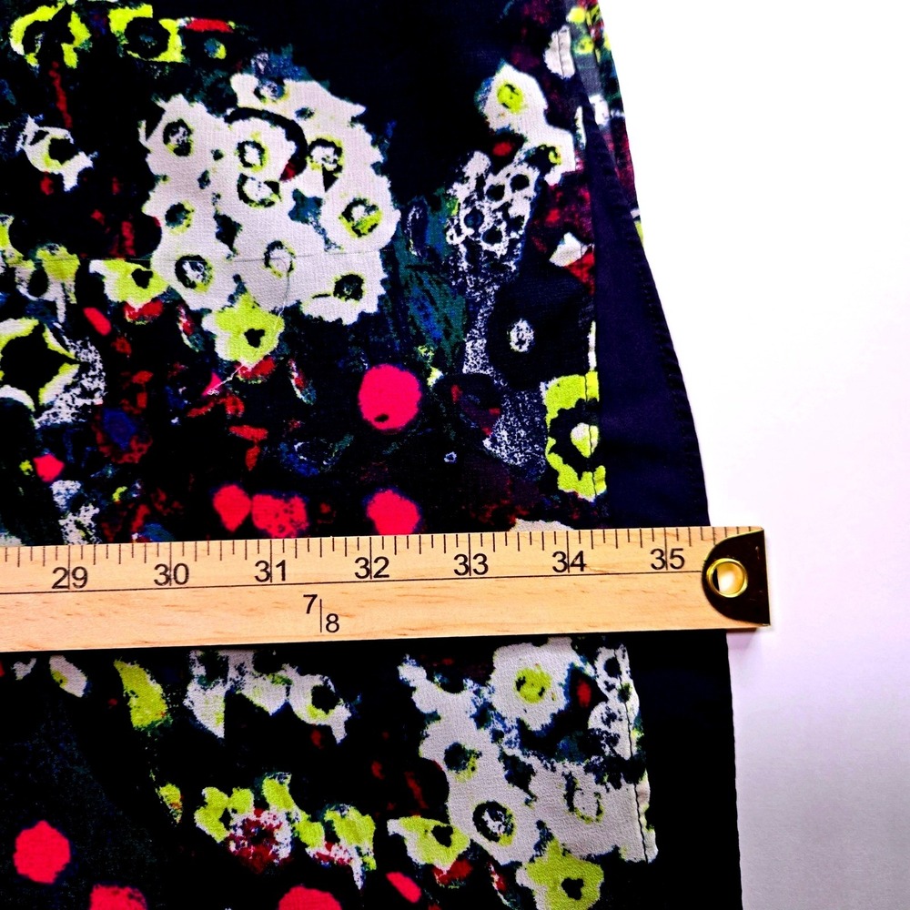 Rachel Roy Dress Tie Neck Floral Print Sleeveless Navy L W/Pockets Whimsical - Picture 12 of 12